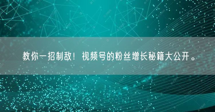教你一招制敌!视频号的粉丝增长秘籍大公开。