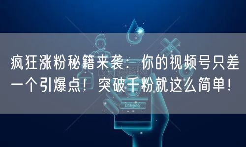 疯狂涨粉秘籍来袭:你的视频号只差一个引爆点!突破千粉就这么简单!