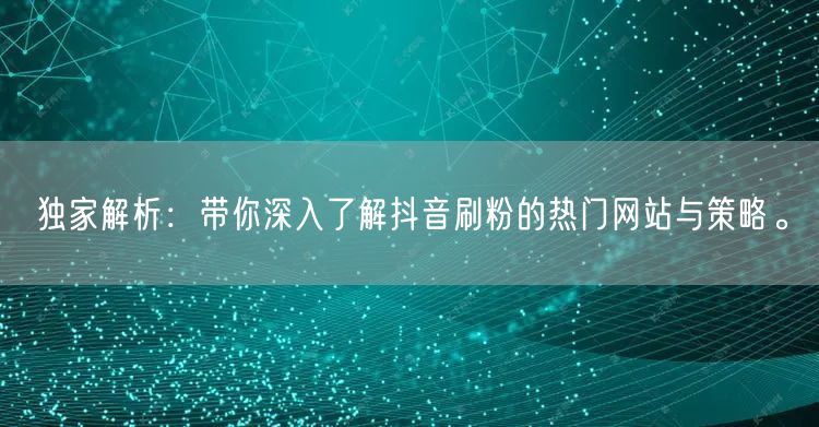 独家解析:带你深入了解抖音刷粉的热门网站与策略。