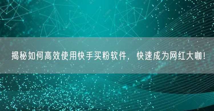 揭秘如何高效使用快手买粉软件，快速成为网红大咖！
