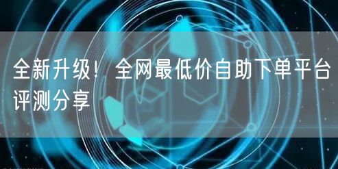 全新升级！全网最低价自助下单平台评测分享