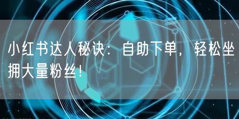 小红书达人秘诀:自助下单,轻松坐拥大量粉丝!