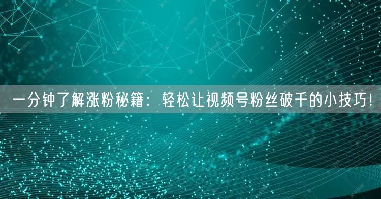 一分钟了解涨粉秘籍：轻松让视频号粉丝破千的小技巧！