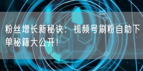 粉丝增长新秘诀：视频号刷粉自助下单秘籍大公开！